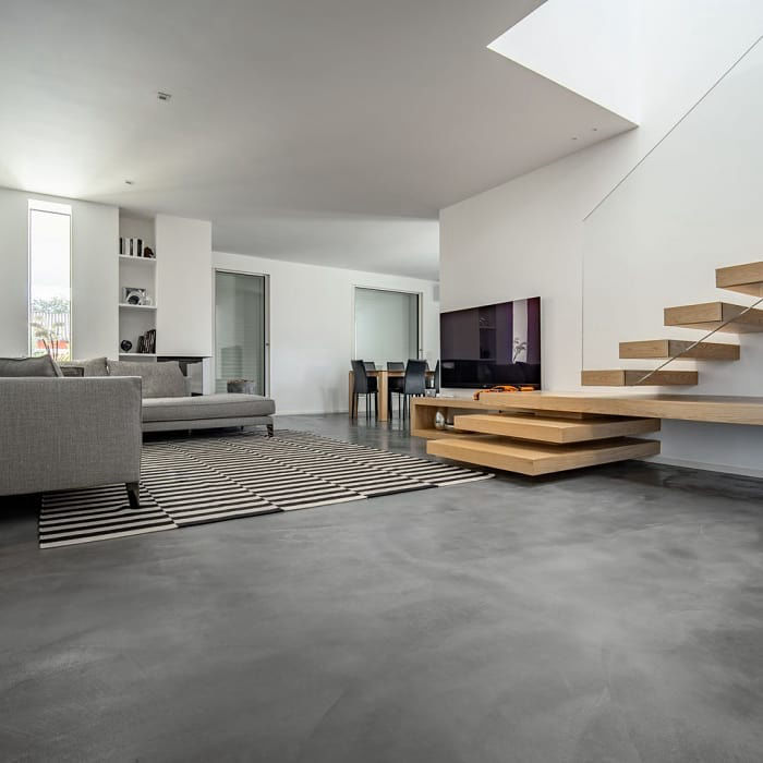 Modern interior featuring a Cementare decorative floor finish
