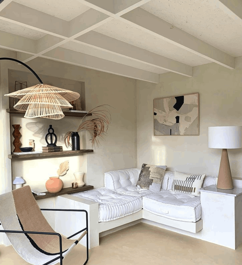 Light-toned seamless flooring in a classic living room