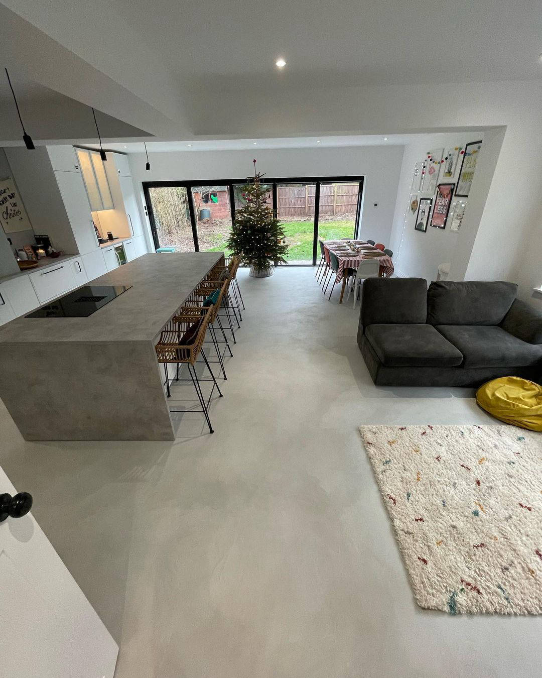 Decorative Cementare surfaces in an open-plan home