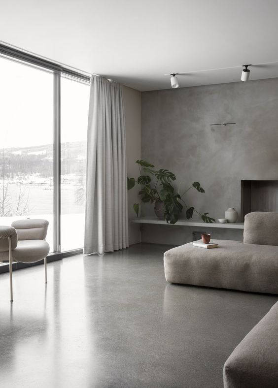 Cohesive wall and floor finishes in a living room
